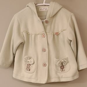 Light green hooded button up cloth sweater/jacket with bear detail